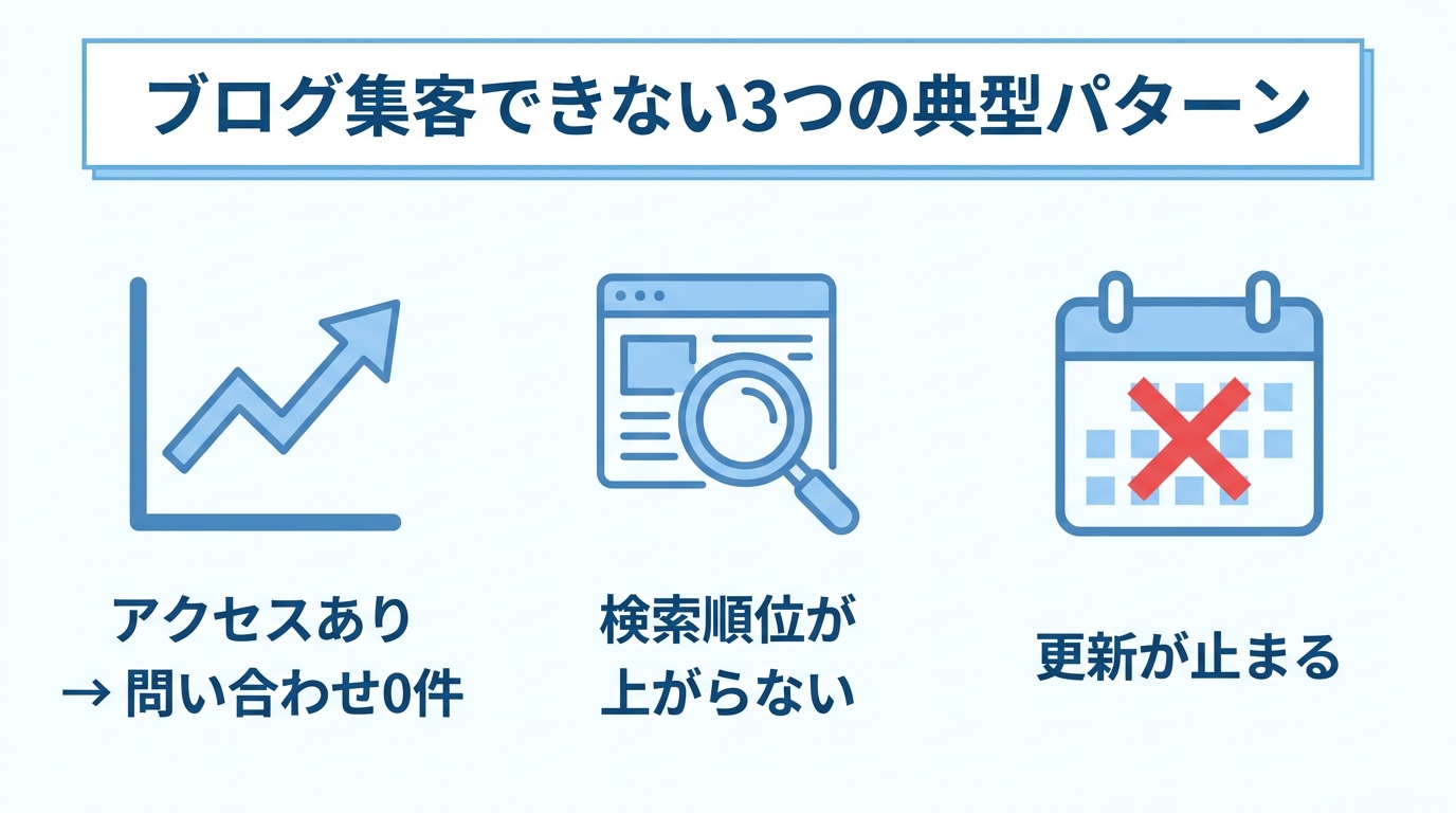 ブログ集客できない3つの典型パターンの図解