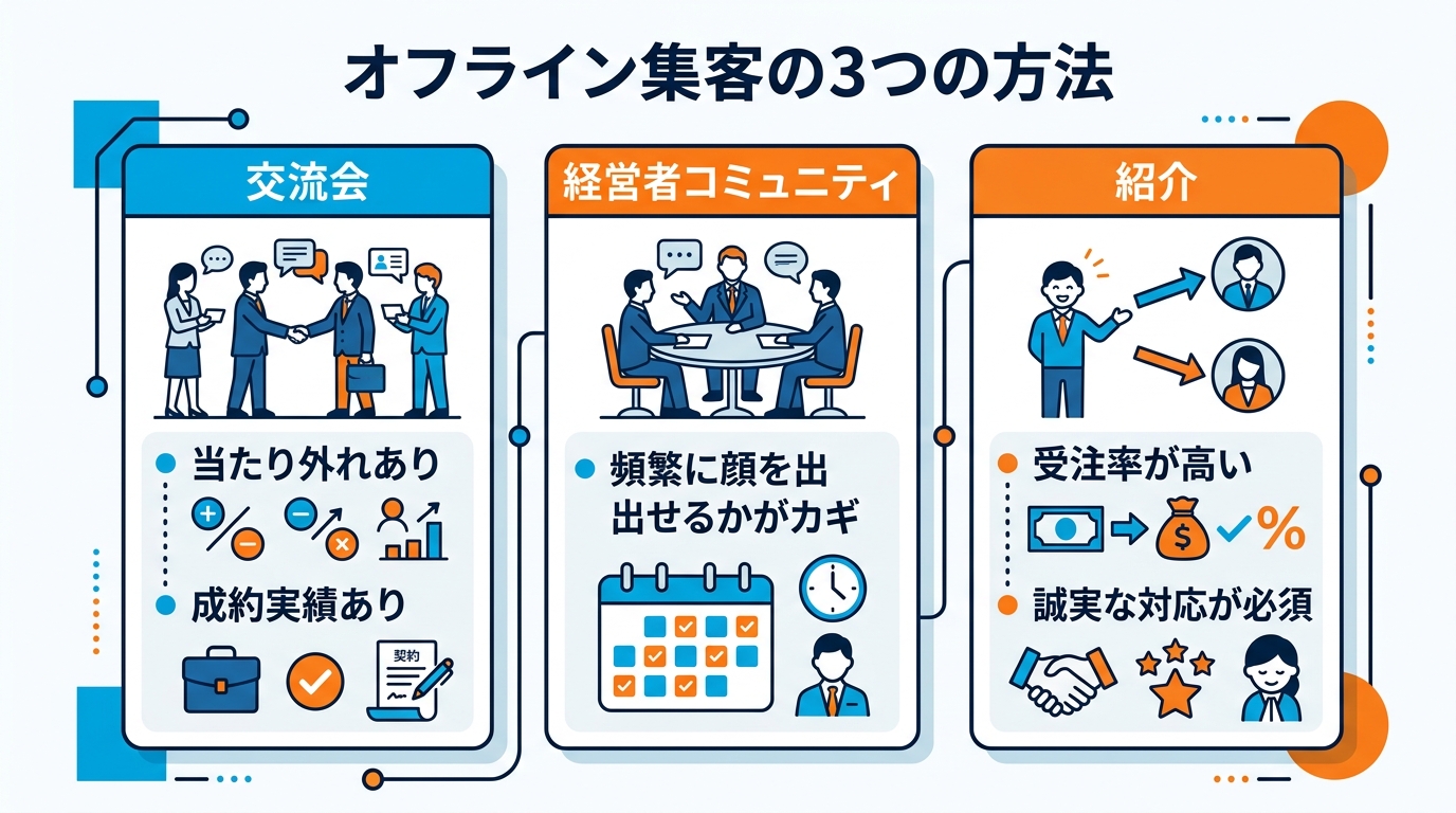 集客方法 オフライン集客の3つの方法の図解